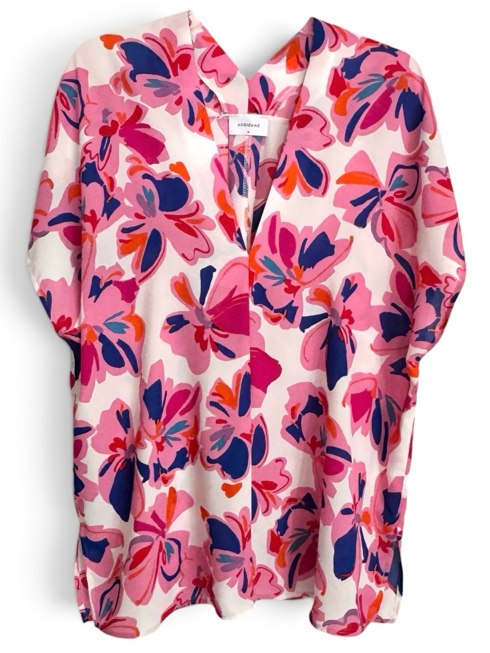 New Adrienne Size Medium Oversized Lightweight Floral V-neck Flowy Blouse